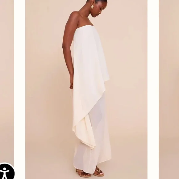 Strapless Cream Chiffon Bandeau Overlay Maxi Dress - Picture 3 of 5